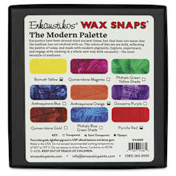 Enkaustikos Wax Snaps Encaustic Paints - Set of 9, Modern Palette, 13 ml back of package