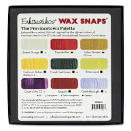 Enkaustikos Wax Snaps Encaustic Paints - Set of 9, Provincetown Palette, 13 ml back of package