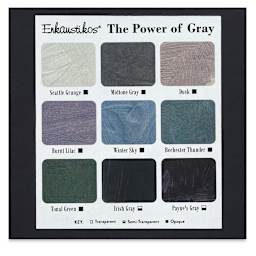 Enkaustikos Wax Snaps Encaustic Paints - The Power of Gray, Set of 9, Color chart.
