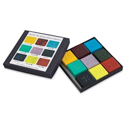 Enkaustikos Wax Snaps Encaustic Paints - Kathryn Bevier Set of 9, Shown with color chart.