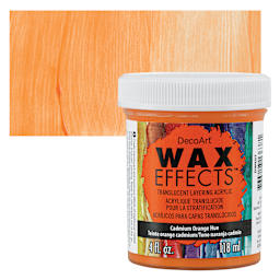 DecoArt Wax Effects Acrylic Paint - Cadmium Orange Hue, 4 oz Jar and swatch