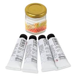 Ceracolors Water-Soluble Encaustic Paints - Primary Colors, Set of 5 - back of jar and tubes