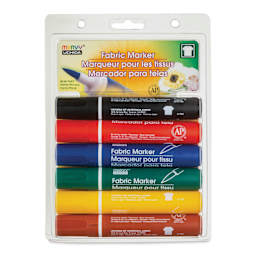 Marvy Fabric Brush Markers - Basic Colors, Set of 6, front of the packaging