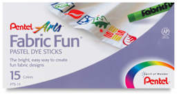 Pentel Fabric Fun Fabric Pastels, Set of 15, front of the packaging.