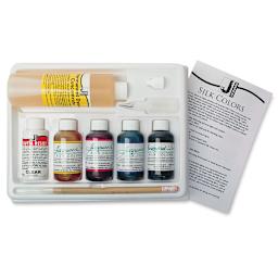 Jacquard Silk Dyes - Components of 4 color Kit with Gutta resist 
