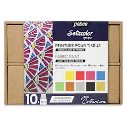 Pebeo Setacolor Fabric Paint - Top view of Opaque Collection Set of 10 paint package only
