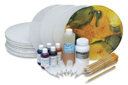 Jacquard Silk Hoop Painting - Components of Class Pack shown with accessories and 1 hoop painted