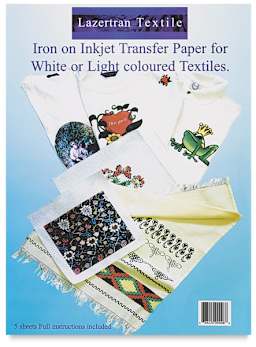 Lazertran Iron-On For Textiles - front of package for light colored textiles
