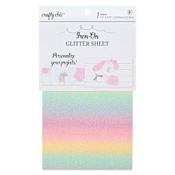 Crafty Chic Iron-On Glitter Sheet - Rainbow, 5.5" x 9.25" front of packaging