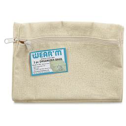 Natural Cotton Zipper Bags - Front view of one bag showing tag and zipper
