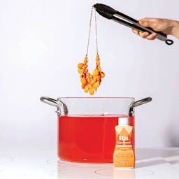 Rit DyeMore Synthetic Fiber Dye - Apricot Orange, 7 oz, dipping jewlery in dyed water