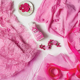 Rit DyeMore Synthetic Fiber Dye - Super Pink, 7 oz, assorted dyed fabrics