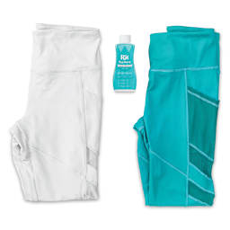Rit DyeMore Synthetic Fiber Dye -  Tropic Teal, 7 oz, before and after of dyed pants
