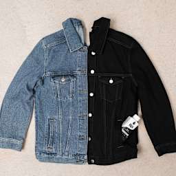 Rit All Purpose Liquid Dye - Black, 8 oz, before and after dyeing a jacket