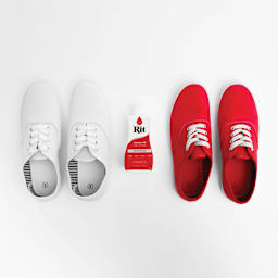 Rit All Purpose Liquid Dye - Cherry Red, 8 oz, before and after of dyed shoes