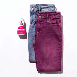 Rit All Purpose Liquid Dye - Fuchsia, 8 oz, before and after of dyed jeans
