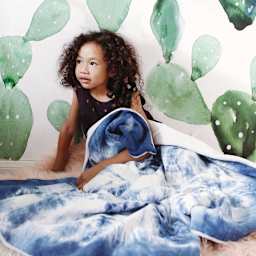 Rit All Purpose Liquid Dye - Royal Blue, 8 oz, child holding dyed blanket