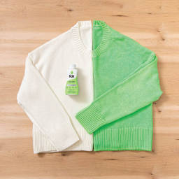 Rit All Purpose Liquid Dye - Neon Green, 8 oz, before and after of the dyed sweater