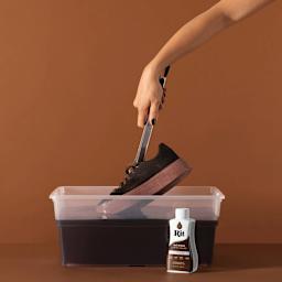 Rit All Purpose Liquid Dye - Dark Brown, 8 oz, submerging shoes in dyed water
