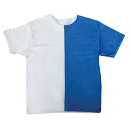 Tulip ColorShot Instant Fabric Color Spray - White T shirt with left half painted blue