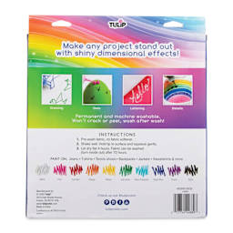 Tulip Dimensional Fabric Paint Set - Rainbow Color Collection, Set of 10 (back of packaging)
