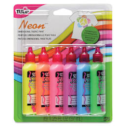 Tulip Dimensional Fabric Paint Set - Front view of Neon Set of 6 in Package