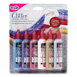 Tulip Dimensional Fabric Paint Set - Front view of 6 Pc Glitter Set package