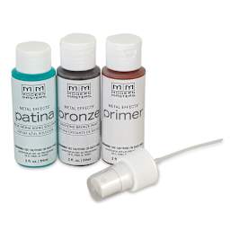Metal Effects Patina Oxidizing Finish Kit - Blue Patina, bottles of primer and solution
