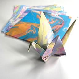 Aitoh Boku-Undo Suminagashi Marbling Inks (Marbled papers and origami crane)