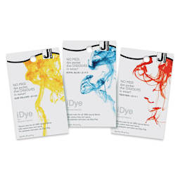 Jacquard iDye for Natural Fabrics - Front of Yellow, Blue and Red packages of Dye