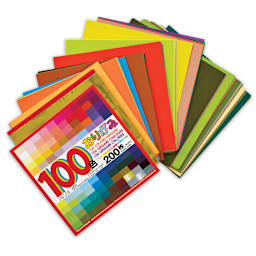 Aitoh 100 Color Origami Paper Pack - 200 sheets with label arranged in fan