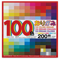 Aitoh 100 Color Origami Paper Pack - Front of packge of 200 sheets of paper