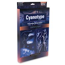 Jacquard Cyanotype Fabric Mural, Single Sheet 5ft x 7ft. Front package, Angled.