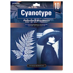 Jacquard Cyanotype Fabric Sheets, Package of 10 sheets, 8 1/2" x 11". Front of package.