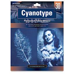 Jacquard Cyanotype Fabric Sheets, Pkg of 30, 8 1/2" x 11". Front of package.