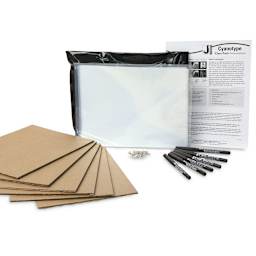 Jacquard Cyanotype - Class Pack. Array of fabric and film sheets, markers, T-pins, backer boards.