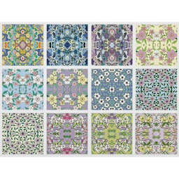 Yasutomo Kaleidoscope Series Origami Paper - Chart showing each Yuzen Floral design in package