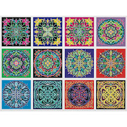 Yasutomo Kaleidoscope Series Origami Paper - Chart showing each Artistic design in package