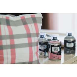 Pebeo 7A Fabric Spray Paint - 3 Cans on end table with painted pillow