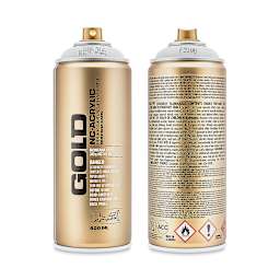 Montana Gold Acrylic Fluorescent Spray Paint - Disco White, 400 ml can (Front and back of spray can)
