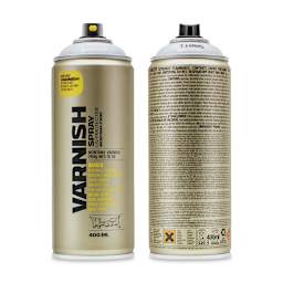 Montana Varnish Spray - Semi-Gloss, 400 ml (Front and back of spray can)