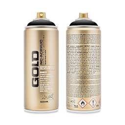 Montana Gold Acrylic Professional Spray Paint - Shock Black, 400 ml (Front and back of spray can)