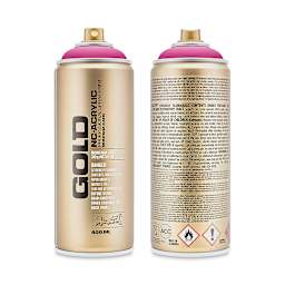 Montana Gold Acrylic Professional Spray Paint - Pink Pink, 400 ml (Front and back of spray can)
