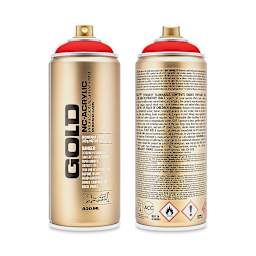 Montana Gold Acrylic Fluorescent Spray Paint - Fire Red, 400 ml (Front and back of spray can)