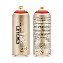 Montana Gold Acrylic Professional Spray Paint - Red Orange, 400 ml (Front and back of spray can)