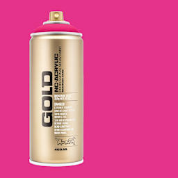 Montana Gold Acrylic Fluorescent Spray Paint - Gleaming Pink, 400 ml (Spray can with color swatch)