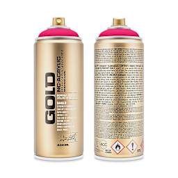 Montana Gold Acrylic Fluorescent Spray Paint - Gleaming Pink, 400 ml (Front and back of spray can)