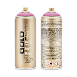 Montana Gold Acrylic Professional Spray Paint - Shock Pink Light, 400 ml (Front and back of spray can)