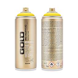 Montana Gold Acrylic Professional Spray Paint - Shock Yellow Light, 400 ml (Front and back of spray can)