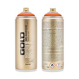 Montana Gold Acrylic Professional Spray Paint - Shock Orange, 400 ml (Front and back of spray can)
